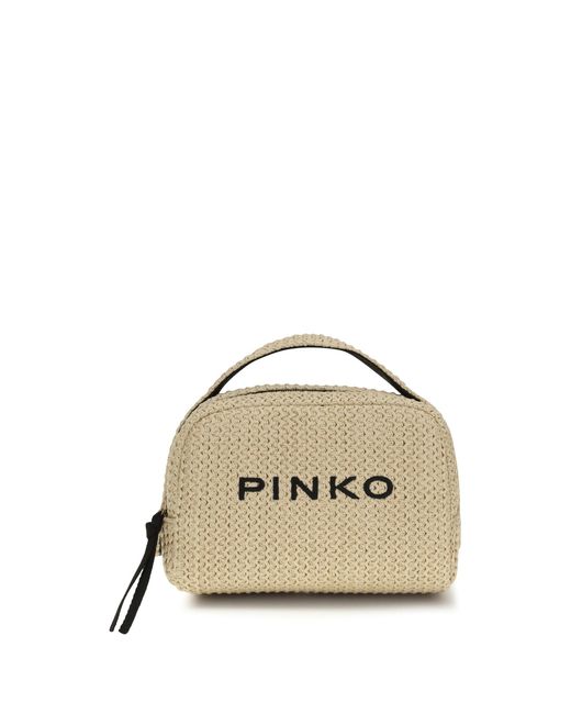 Women's Natural Raffia Beauty Case Paglia/Nero-Antique