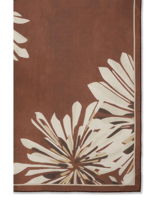 Brunello Cucinelli Brown Bloom Print Silk Pongãe Scarf