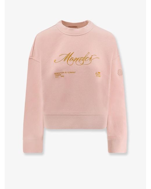 Moncler Pink Cotton Sweatshirt With Logo Patch