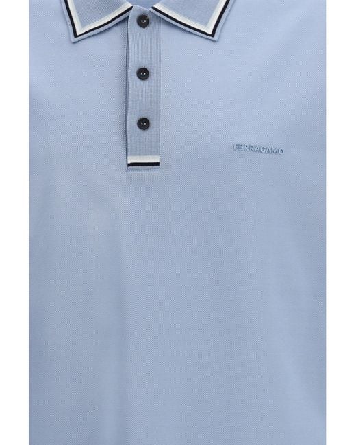 Ferragamo Blue Cotton Polo for men