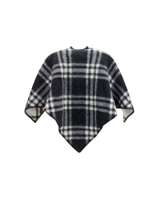Burberry Gray Poncho Short Wool Check