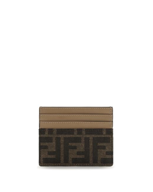 Fendi Gray Card Holder With Ff Jacquard Fabric