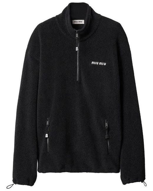 Miu Miu Black Half Zippered Fleece Sweater