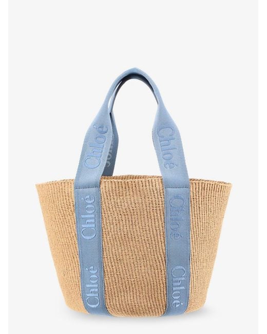 Chloé Blue Woody Raffia Shoulder Bag