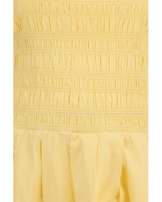 Ganni Yellow Stretch Cotton Mini Dress With Balloon Sleeves