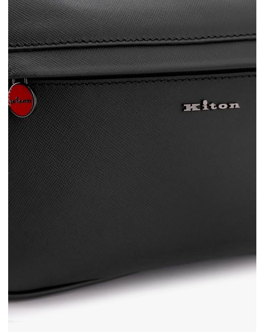 Kiton Black Leather Clutch for men