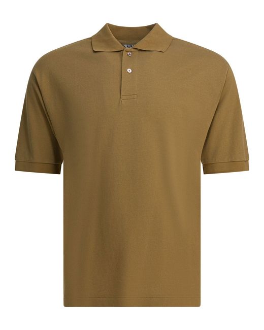 Auralee Green Heavy Cotton Polo Shirt Polo Shirts Beige for men