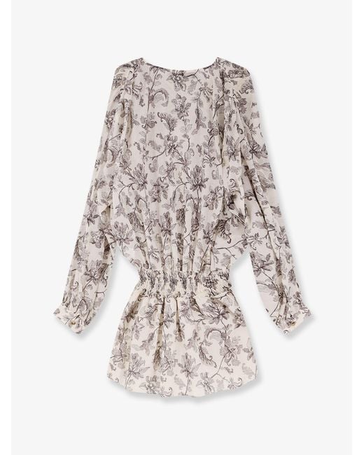 Golden Goose Deluxe Brand White Short Cotton Dress With Floral Pattern