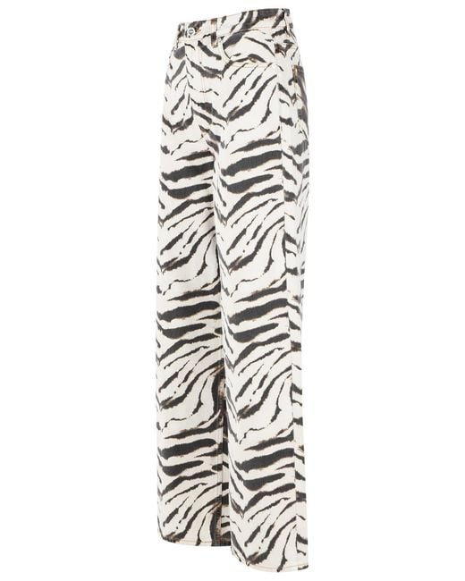 Ganni White 'Lari Zebra 33L' 'Egret' Ivory Cotton Jeans