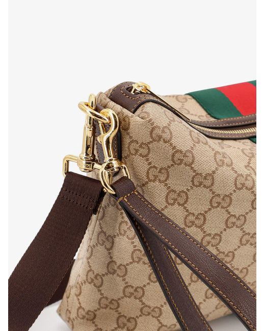 Gucci Natural Gg Canvas Crossbody Bag With Nastro Web On The Front for men