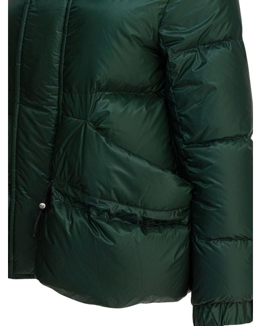 Sacai Green Quilted Nylon Down Jacket Jackets And Coats