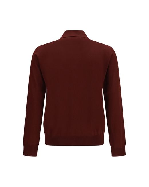 Valentino Red Long-Sleeve Wool Polo Bordeaux for men
