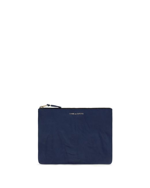 Comme des Garçons Blue Comme Des Garçons Vintage-Effect Leather Pouch for men