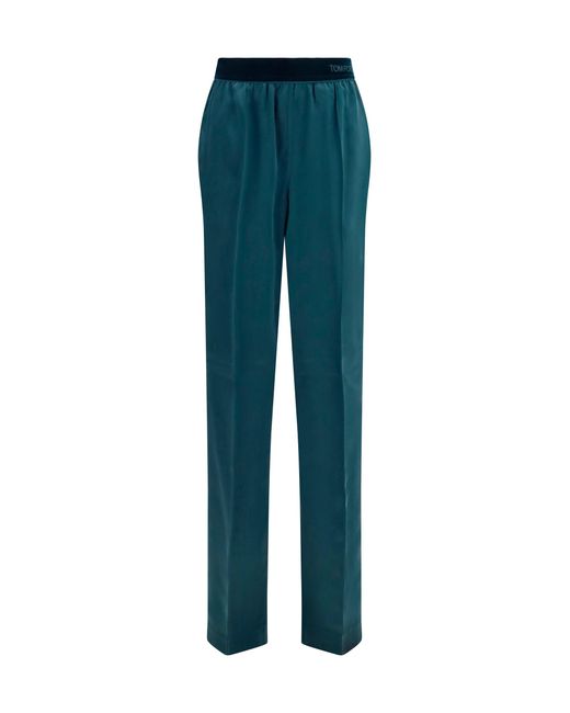 Tom Ford Blue Stretch Silk Satin Pants