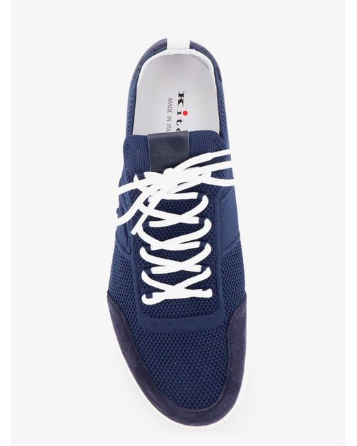 Kiton Blue Knitted Sneakers With Suede Inserts for men