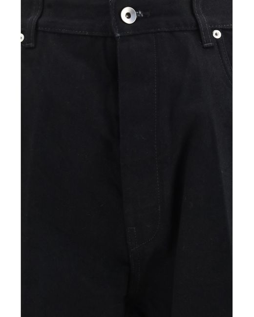 Rick Owens Blue Frayed Hem Cotton Jeans for men
