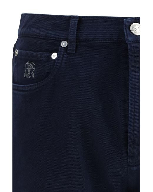 Brunello Cucinelli Blue Iconic Fit Five-Pocket Trousers for men