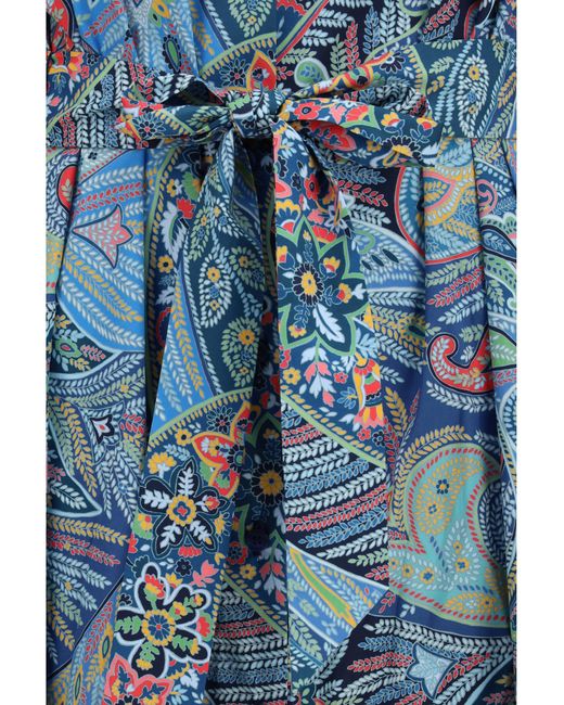 Etro Blue Paisley Print Cotton-Blend Shirt Dress