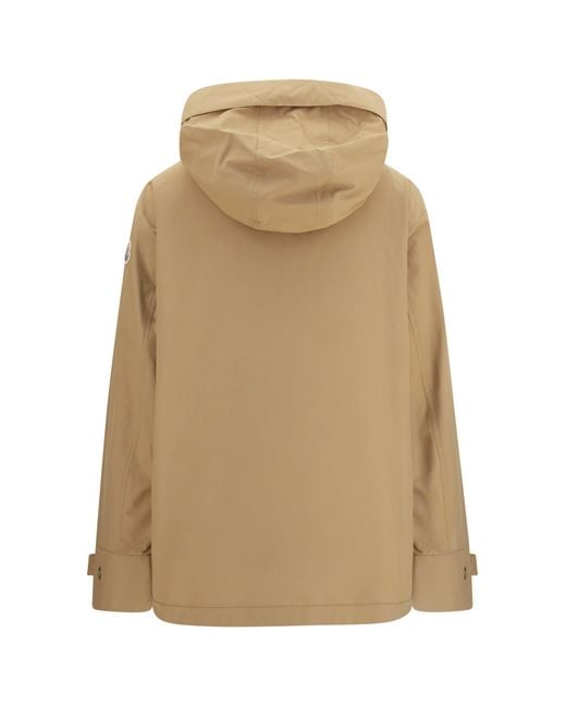 Moncler Natural Hooded Jacket With Logo Patch