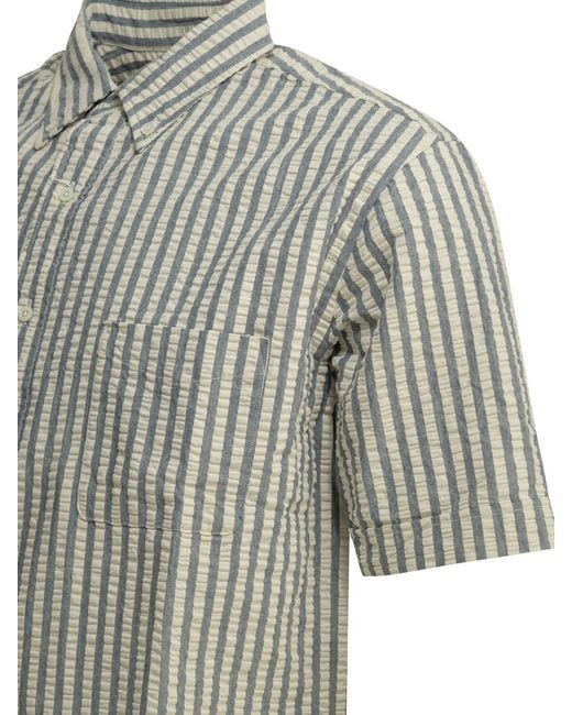 Beams Plus Gray Casual Cotton Seersucker Shirt