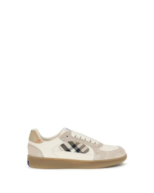 Burberry White Terrace Leather And Check Sneakers for men