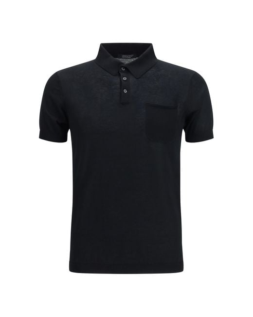 Aragona Cashmere Black Short-Sleeve Cotton Polo for men