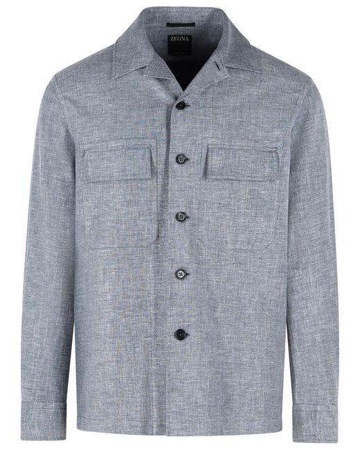 Zegna Blue Light Linen Blend Shirt for men