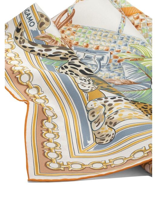 Ferragamo Metallic "Feline" Silk Scarf