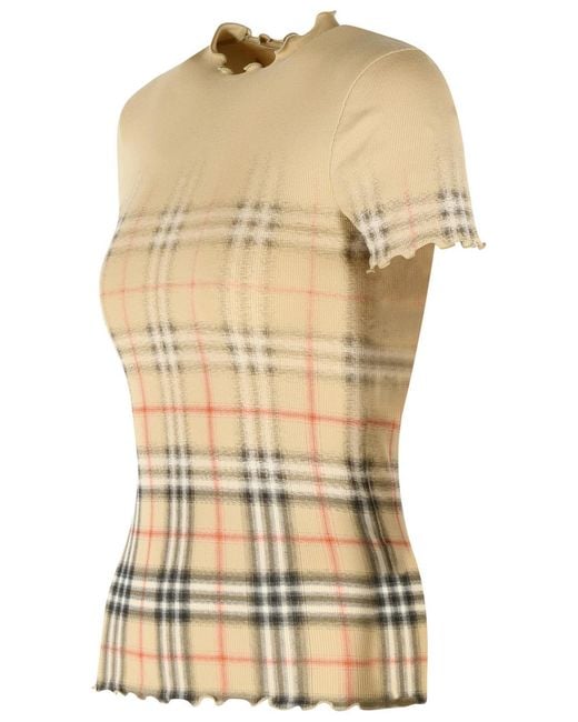 Burberry Natural 'Letty' Stretch Cotton Sweater With Sand 'Check' Shaded