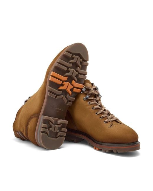 Santoni Brown Trekking Lace Up Ankle Boots for men