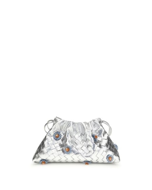 Women's White Dustbag Clutch Bag With Floral Appliquãs