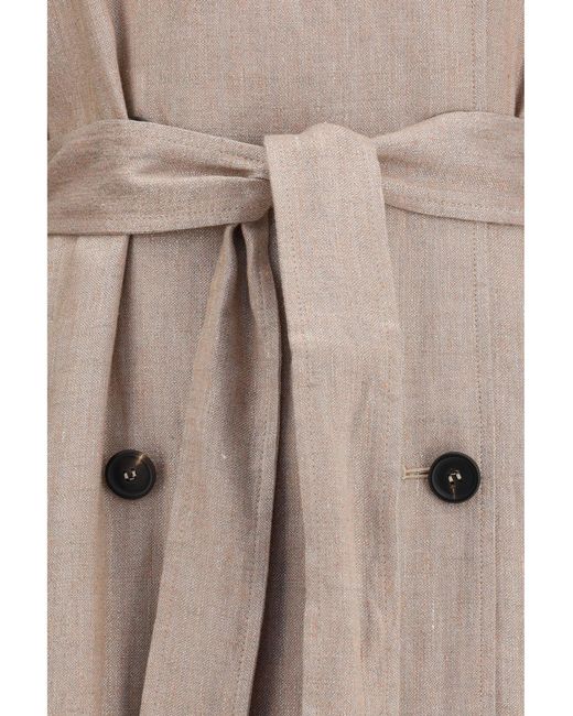 Brunello Cucinelli Natural Linen Trench Coat With Lurex