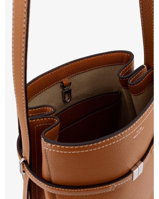 Totême  Brown Textured Leather Bucket Bag With Frontal Strap