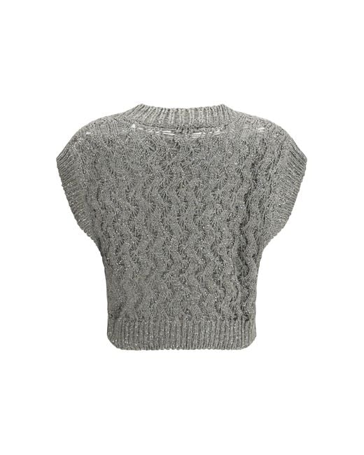Brunello Cucinelli Gray Silk Blend Sequined Vest Rosemary