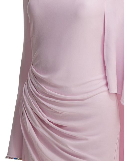 Self-Portrait Pink Long Draped Jersey Dress