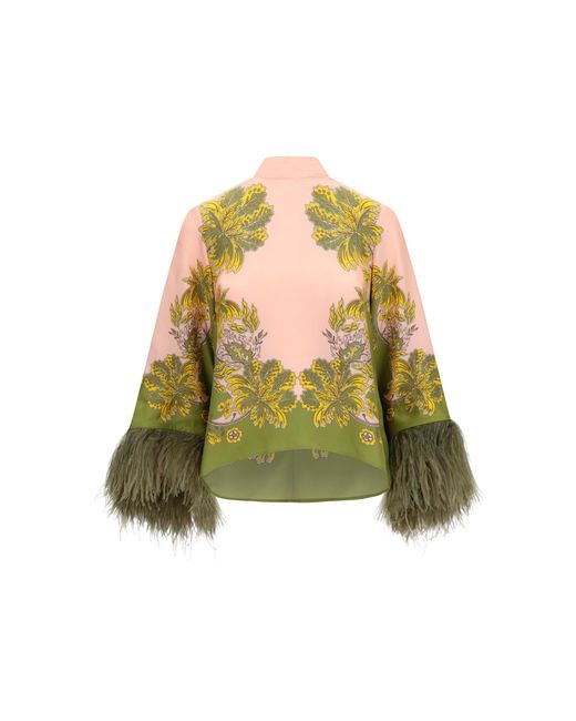 Women's Yellow Silk Top With Ostrich Feathers