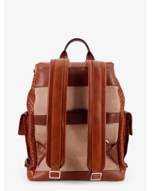 Brunello Cucinelli Brown City Leather Backpack With Engraved Lettering Logo for men