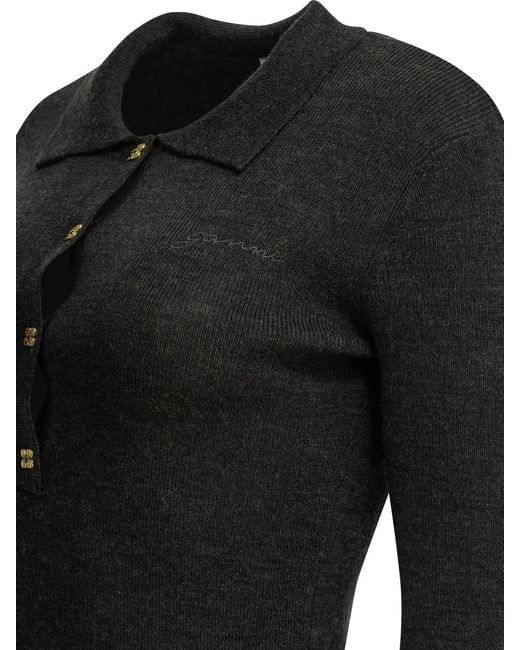 Ganni Black Logo Polo Sweater
