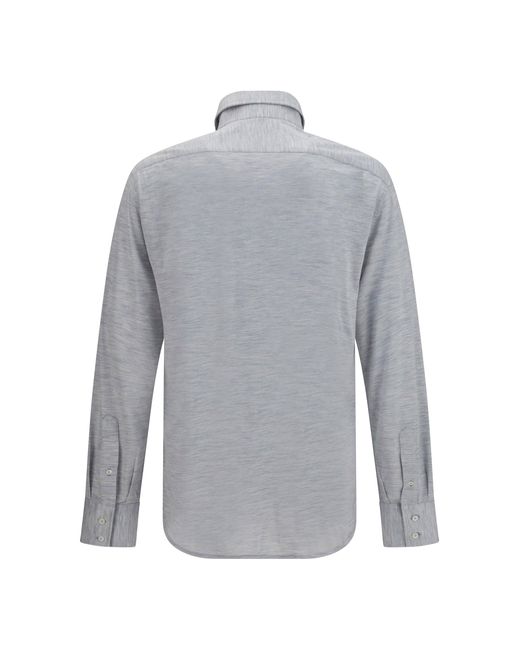 Brunello Cucinelli Gray Shirt Silk-Cotton Jersey for men