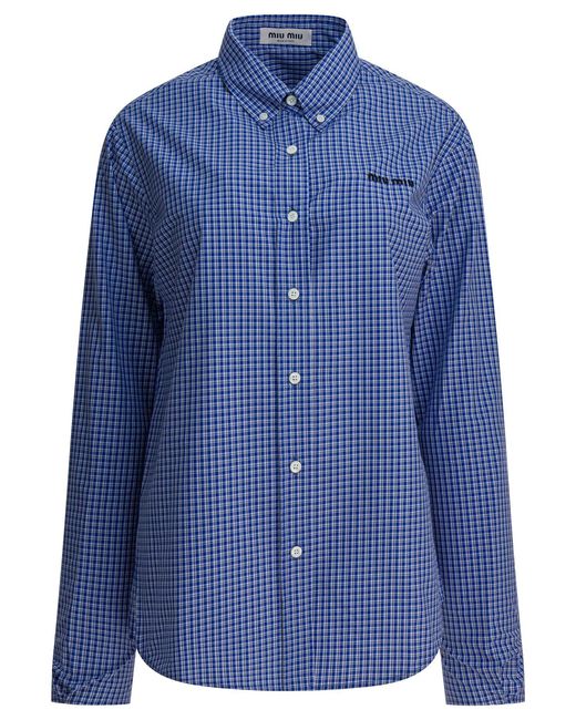 Women's Blue Cotton Shirt With Logo
