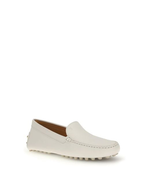 Tod's White Leather Gommino Loafers