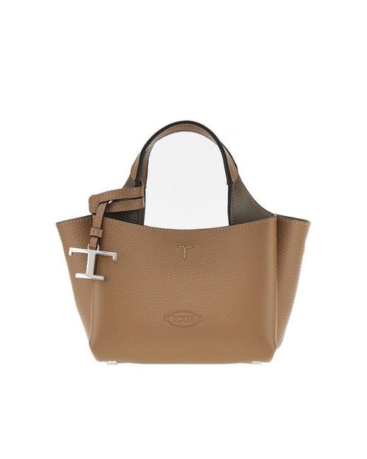 Tod's Brown Grained Leather Mini Shopping Bag