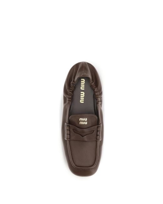 Miu Miu White Loafers Ruches Nappa Leather