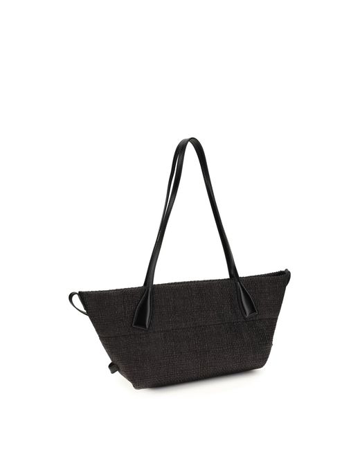 Balmain Black Calfskin And Raffia Track Shoulder Bag