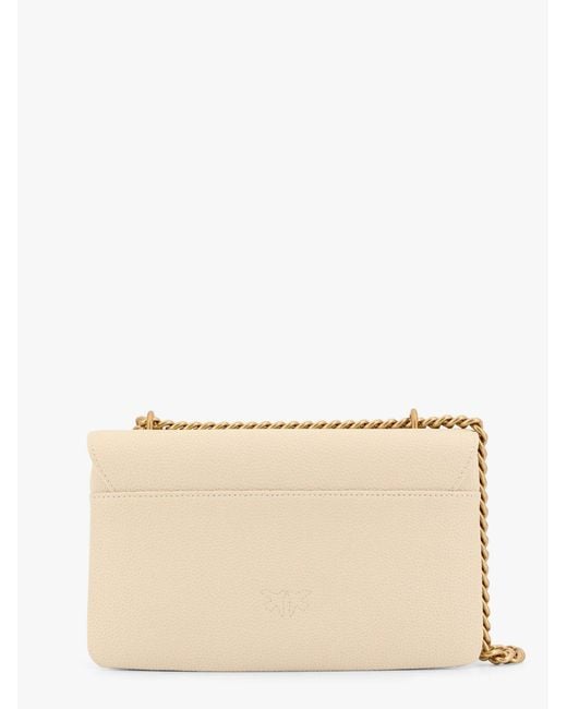 Pinko Natural Leather Shoulder Bag With Metal Love Birds Buckle