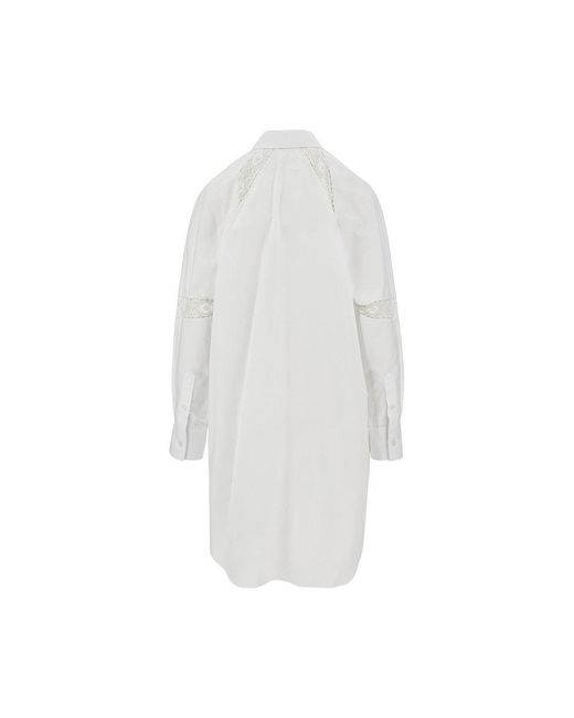 MSGM White Shirt Dress With Lace Inserts