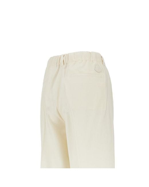Moncler Natural Wool Gabardine Pants With Drawstring