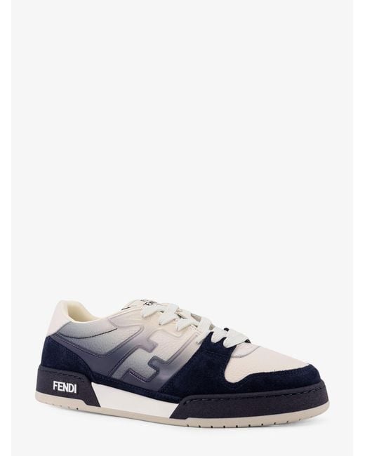 Fendi Blue Match Leather Sneakers With Suede Inserts for men
