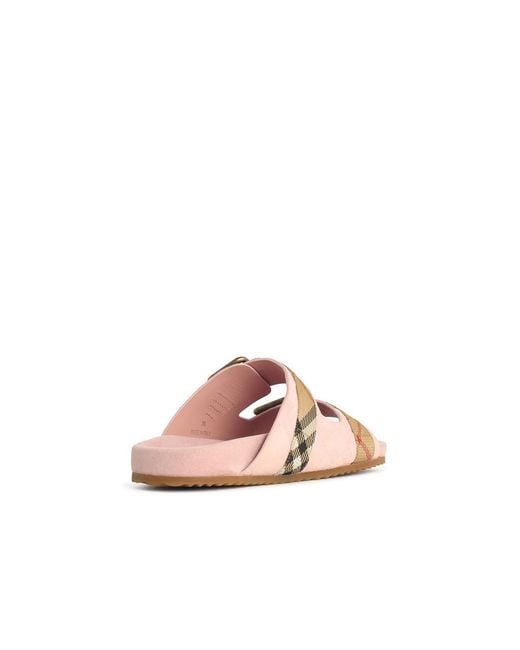 Burberry Pink Peony 'Urchin' Suede Sandals Check