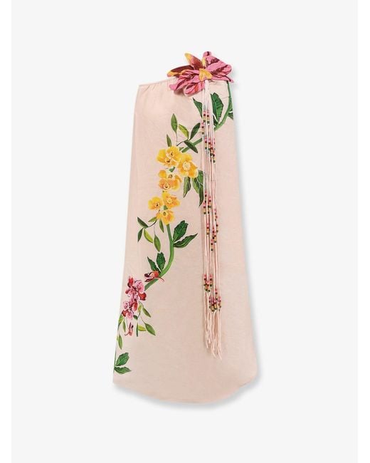 Farm Rio Pink Dress One-Shoulder Linen